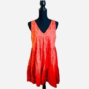 LOFT Orange Sleeveless Eyelet Midi Dress Size S